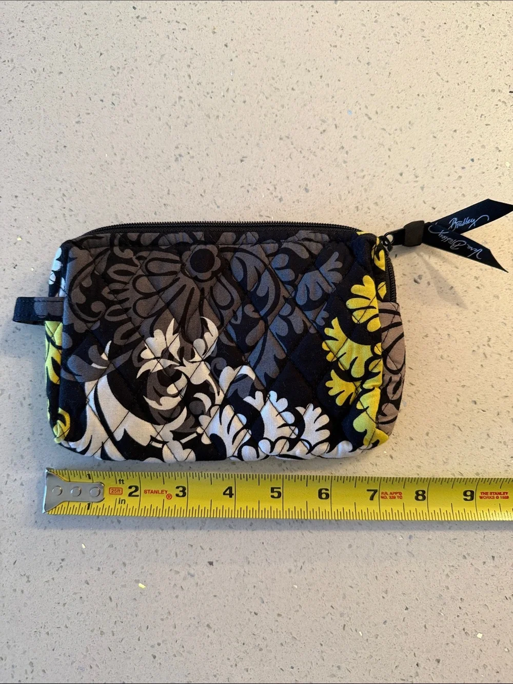 Vera Bradley Quilted Cosmetic Pouch - Black, White & Yellow Floral